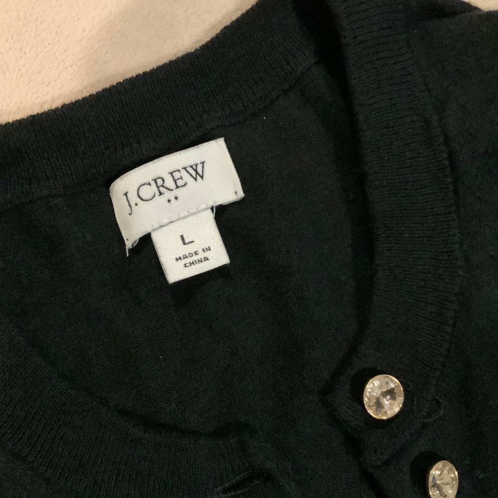 J Crew Black L Sweater  Crystal Buttons Party Holiday Cocktail Date